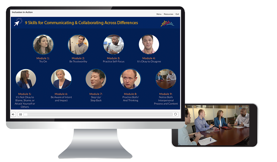 The 9 skills for inclusion are taught in 9 modules of the elearning course